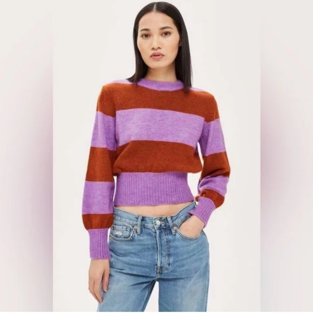 Topshop cropped stripped crew neck sweater